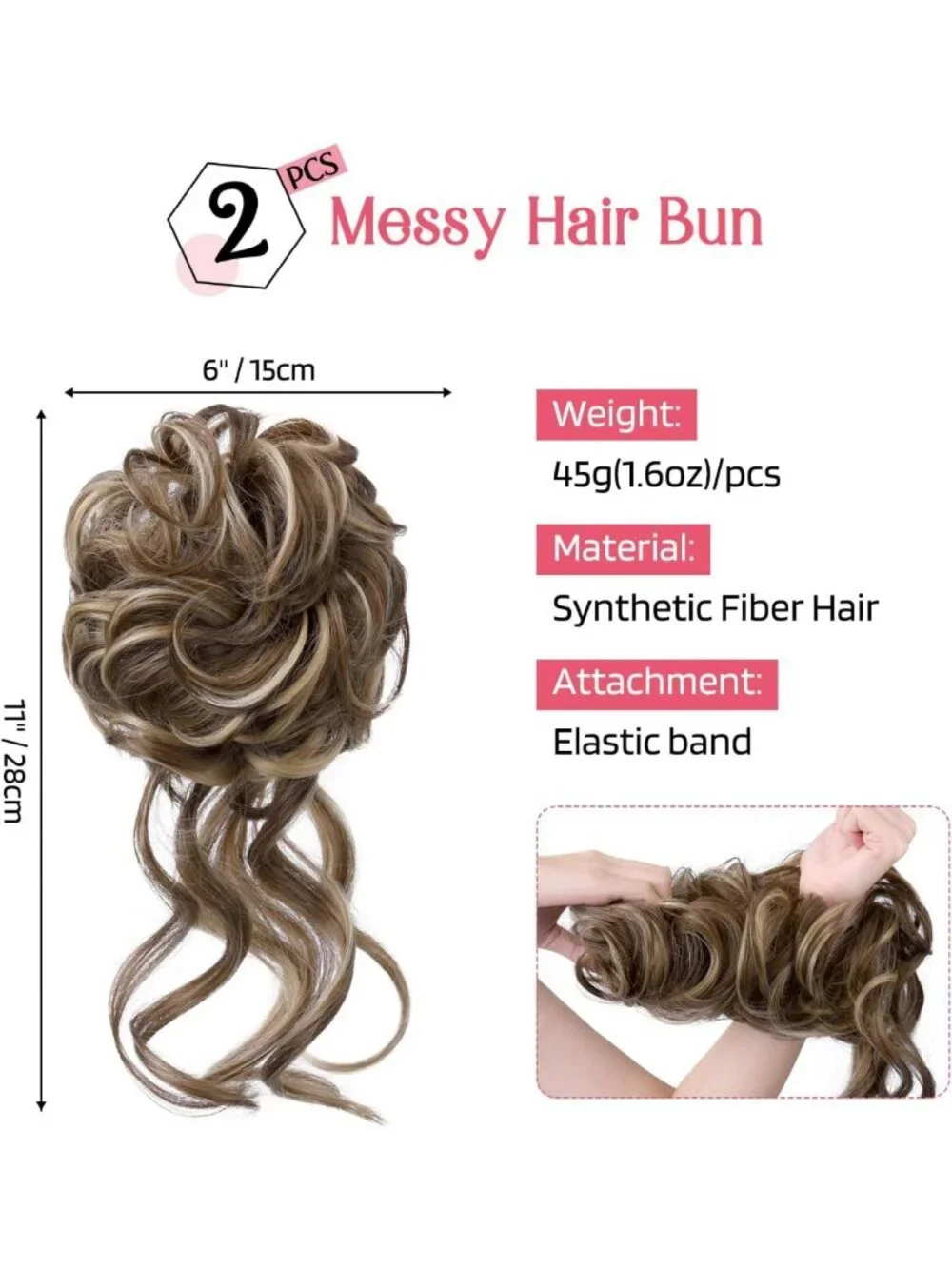Messy Bun Hair Piece Set, Tousled Updo Extensions, Wavy Curly Ponytail
